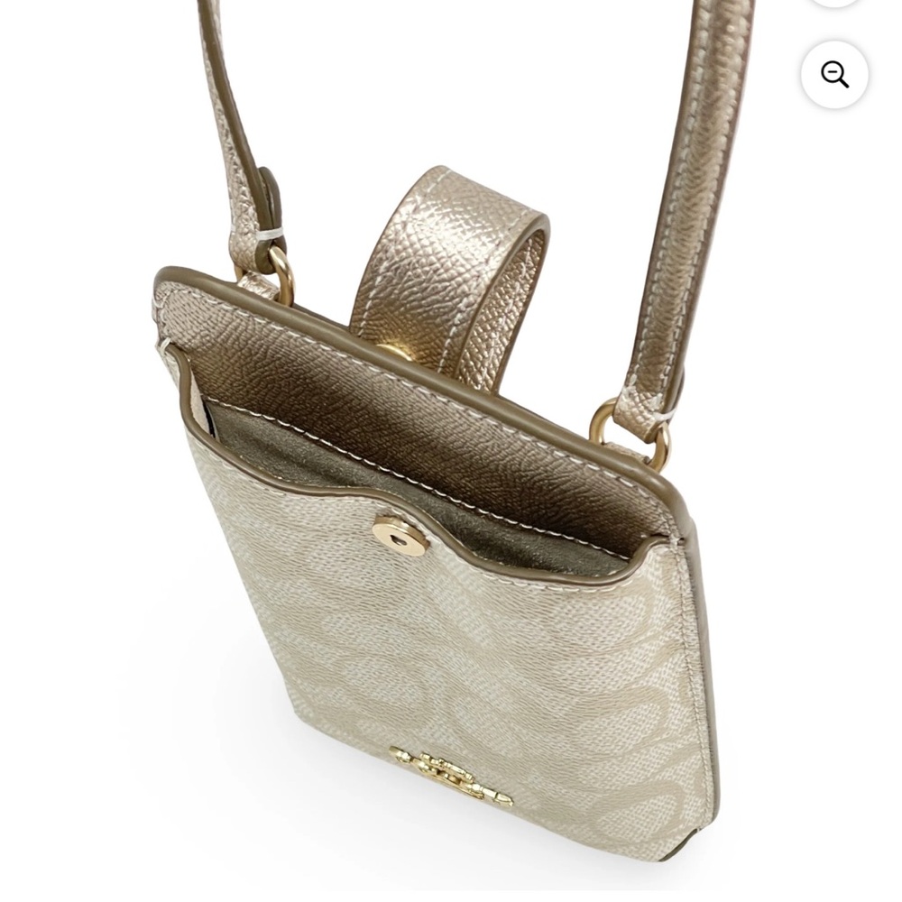 Coach Women's Small Phone Crossbody Bag in Signature Canvas (Champagne Color) - Picture 2 of 4